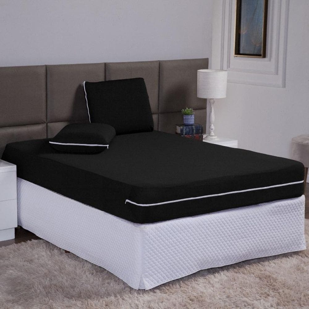 Capa Colchão Viuva Solteirão 28Cm + Fronha Protetor Zíper