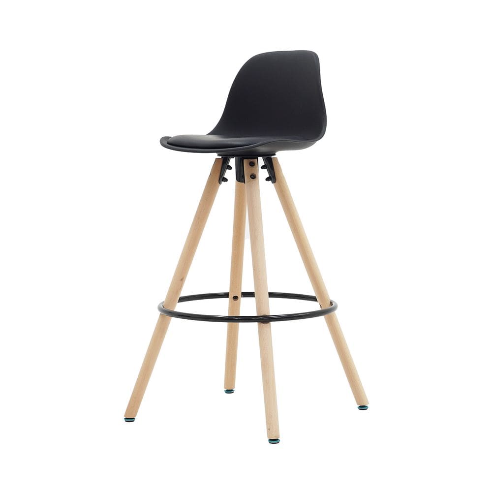 Banqueta Saarinen Alta Preta 94cm Assento Estofado com Base de Madeira