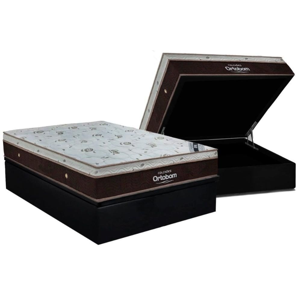 Cama Box Baú Casal: Colchão Molas Molas Ensacadas Ensacadas Ortobom Sleep King + Base CRC Suede Black (138x188)