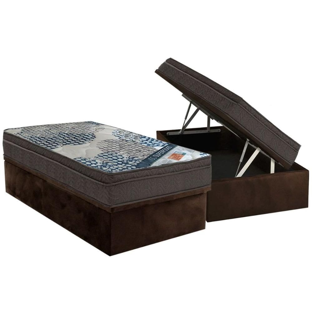 Cama Box Baú Solteiro: Colchão Molas Molas Ensacadas Ensacadas Ortobom ISO + Base CRC Suede Brown (88x188)