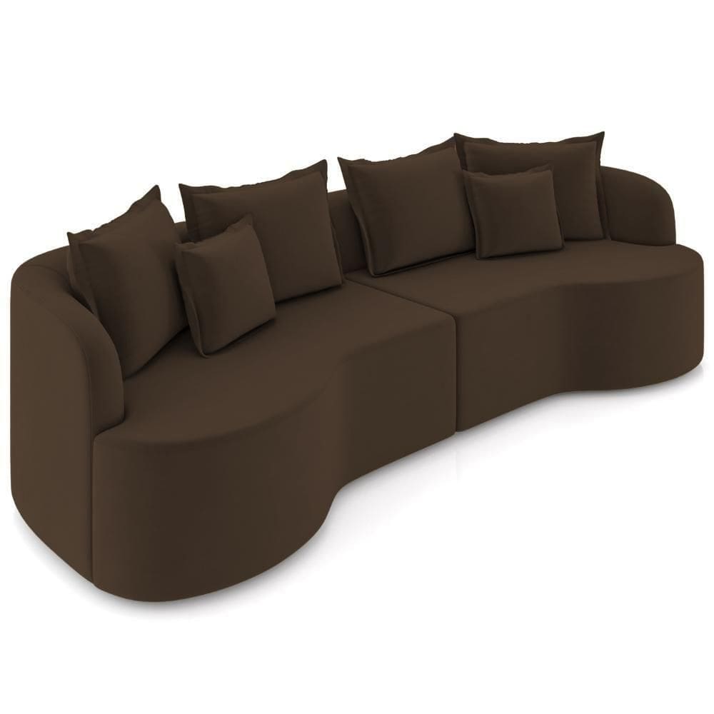 Sofá 3 Lugares Orgânico Sala De Estar Living 210cm Ekos K01 Veludo Marrom - Lyam Decor