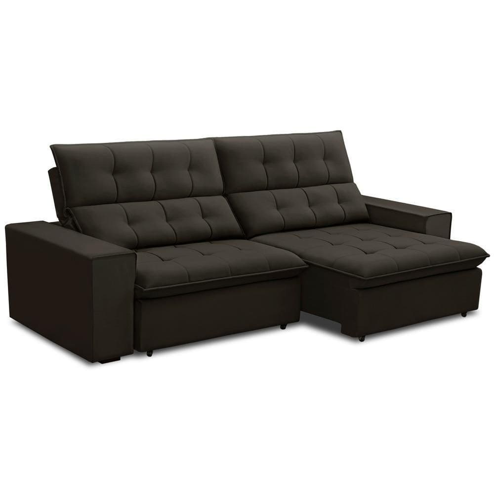 Sofá Retrátil Reclinável Para Sala 3 Lugares 250cm Vincent F04 Veludo Marrom Escuro - Lyam Decor