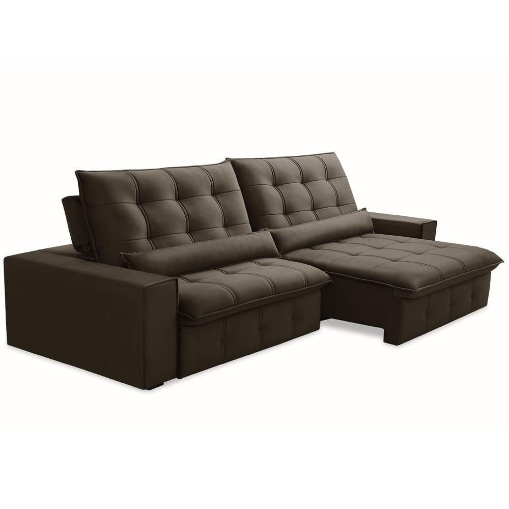 Sofá Retrátil Reclinável Para Sala 4 Lugares 290cm Curie F04 Veludo Marrom Escuro - Lyam Decor