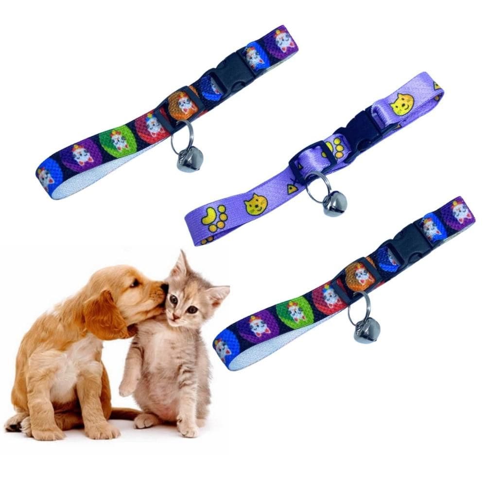 Coleira Cão Gato Kit 3 Unidades Com Pingente Guizo Regulável