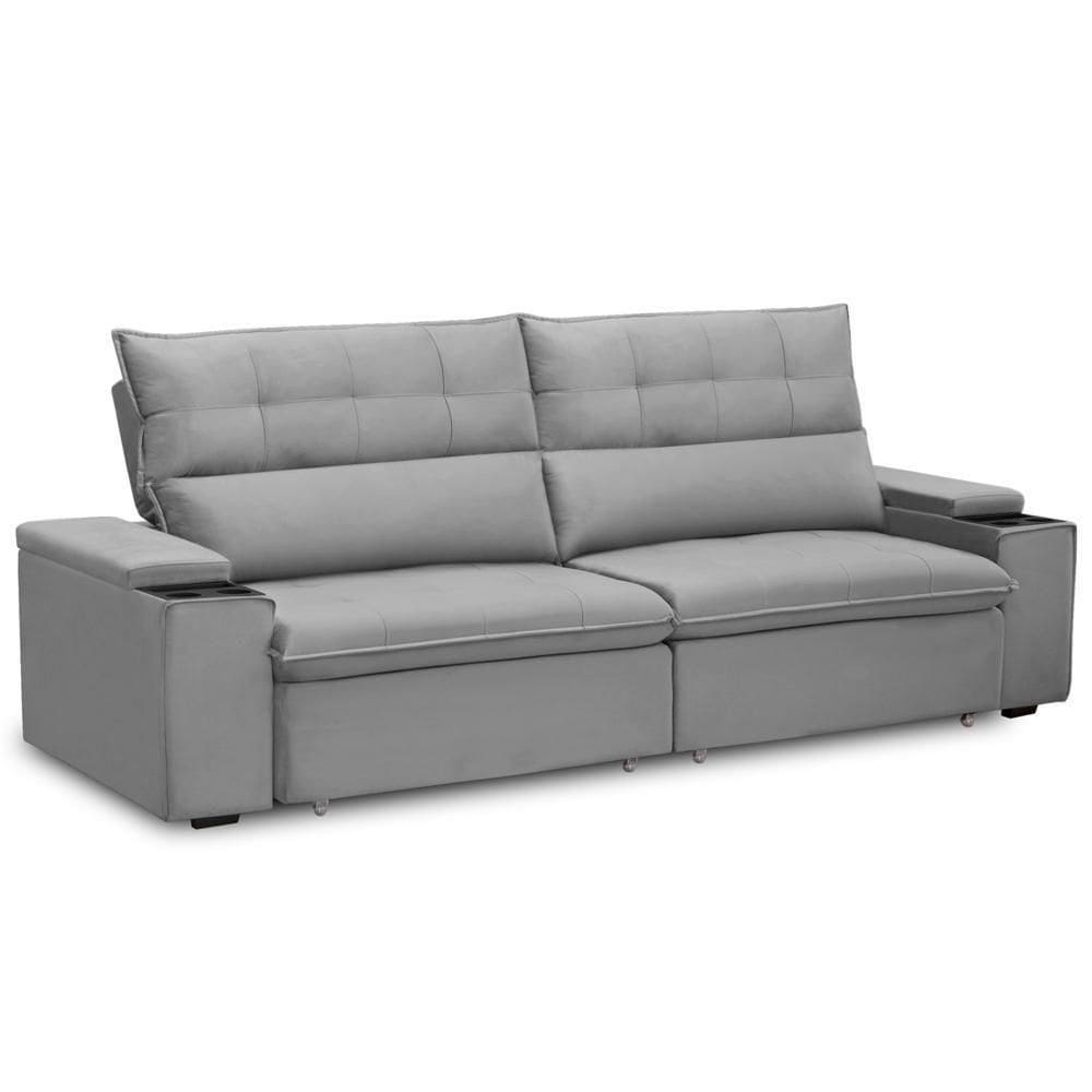 Sofá Retrátil Reclinável Para Sala 4 Lugares 270cm Niels F04 Veludo Cinza Claro - Lyam Decor