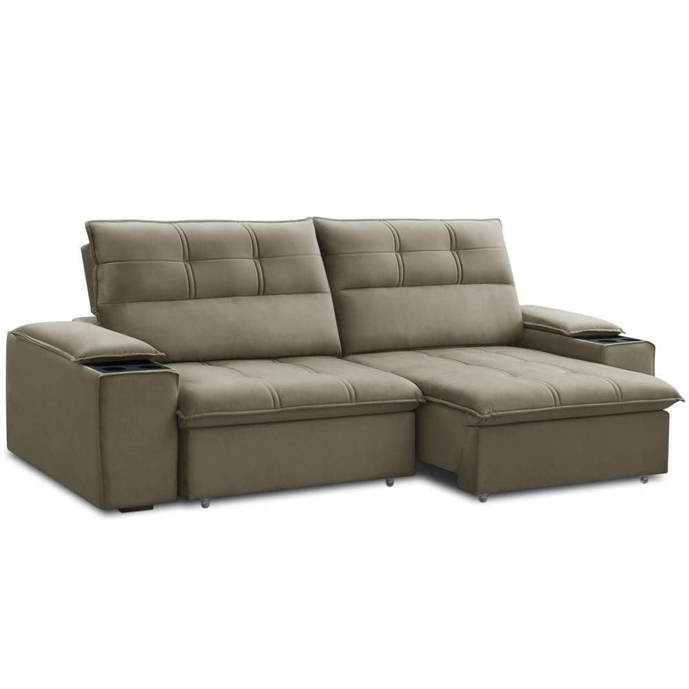 Sofá Retrátil Reclinável Para Sala 3 Lugares 210cm Zayn F04 Veludo Marrom Claro - Lyam Decor