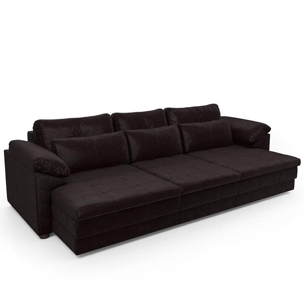 Sofá Retrátil Para Sala De Estar 4 Lugares 297cm Riza S03 Couro Vinho - Lyam Decor