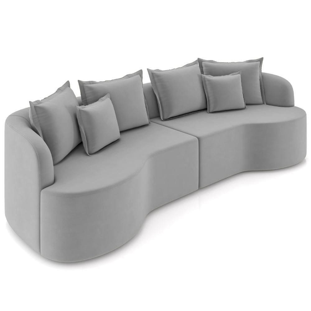 Sofá 3 Lugares Orgânico Sala De Estar Living 210cm Ekos K01 Veludo Cinza Claro - Lyam Decor