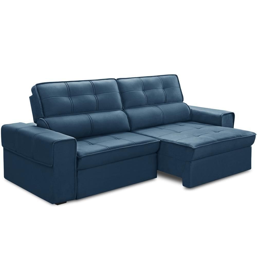 Sofá Retrátil Reclinável Para Sala 3 Lugares 210cm Samir F04 Veludo Azul - Lyam Decor