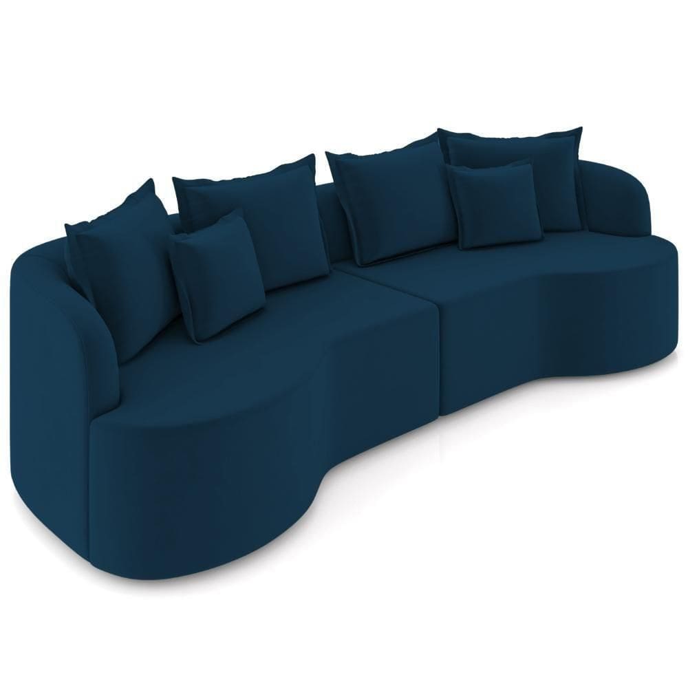 Sofá 4 Lugares Orgânico Sala De Estar Living 290cm Ekos K01 Veludo Azul Marinho - Lyam Decor