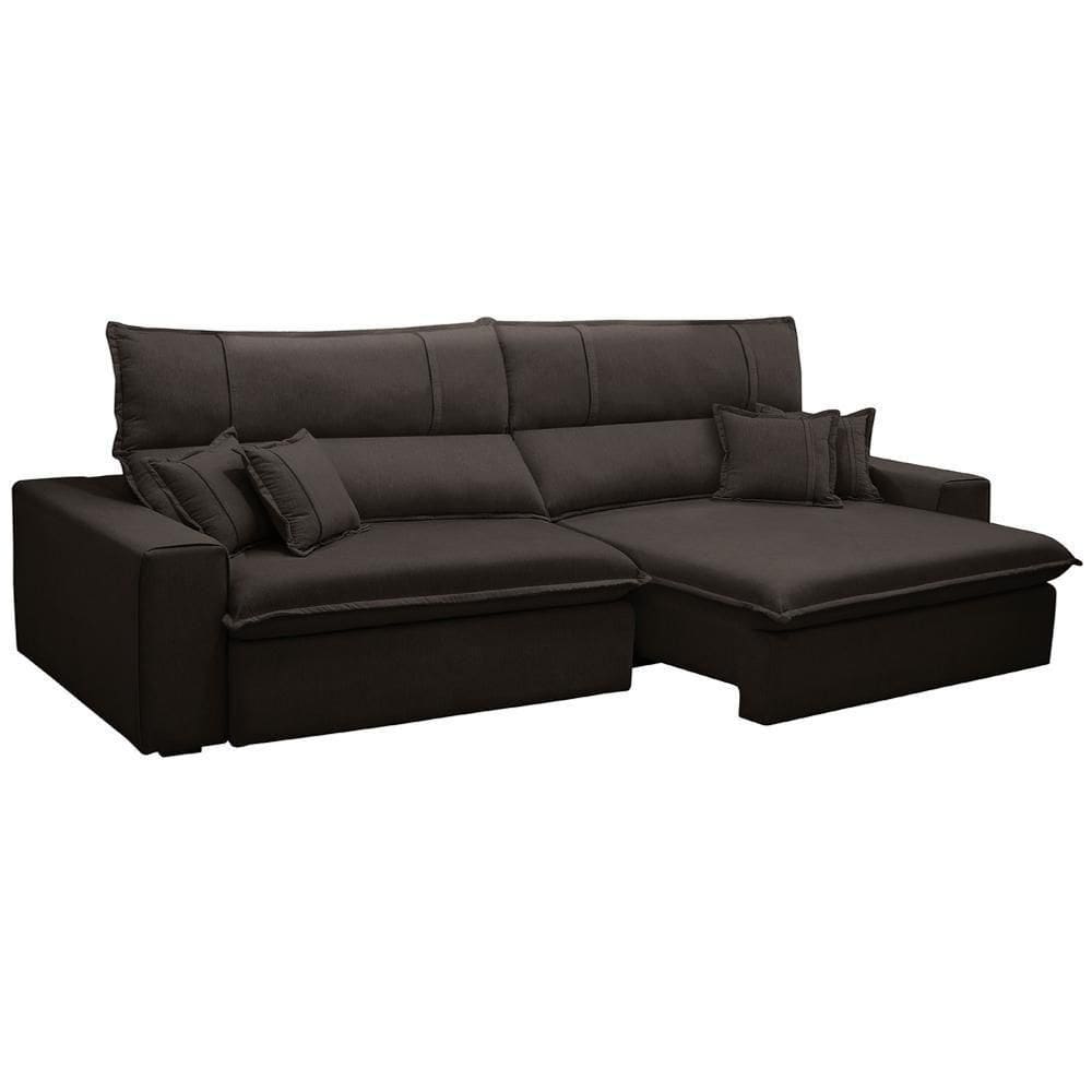 Sofá Retrátil Reclinável Para Sala 4 Lugares 290cm Aisha F04 Veludo Marrom Escuro - Lyam Decor