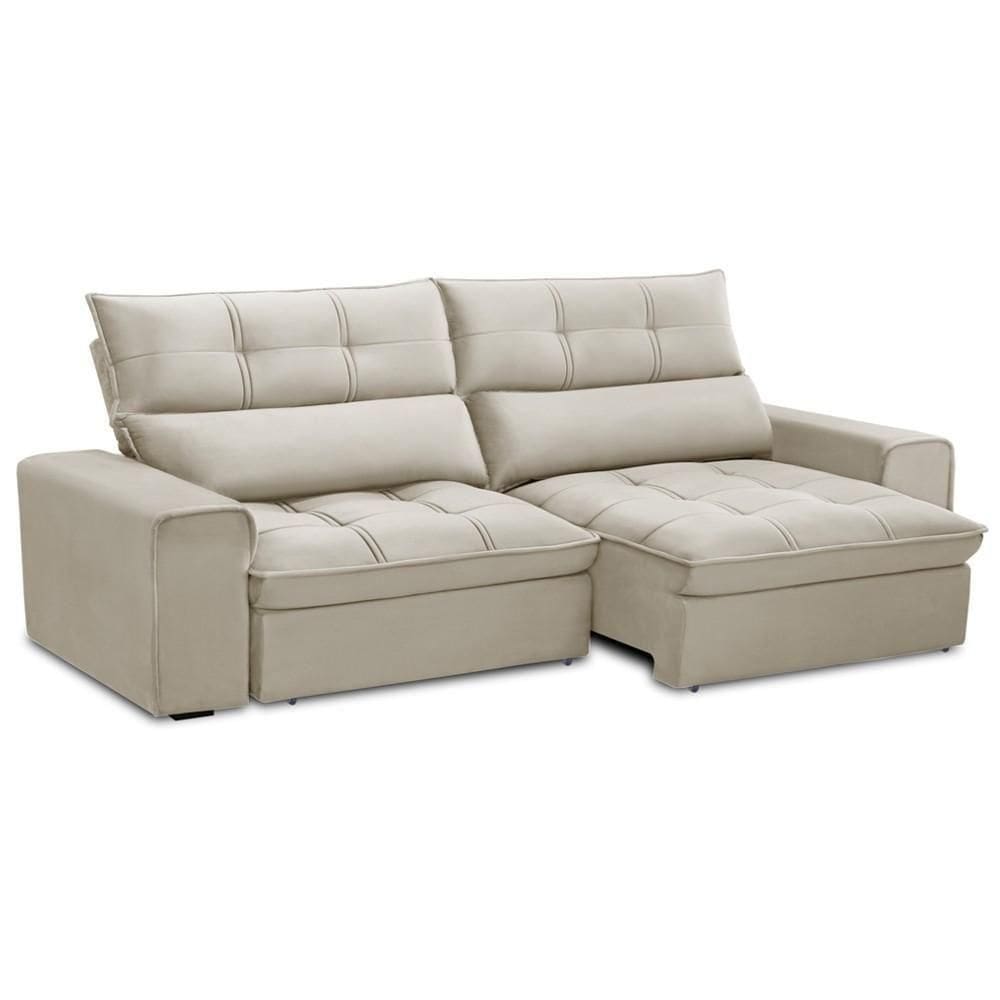 Sofá Retrátil Reclinável Para Sala 3 Lugares 230cm Asaph F04 Veludo Bege - Lyam Decor