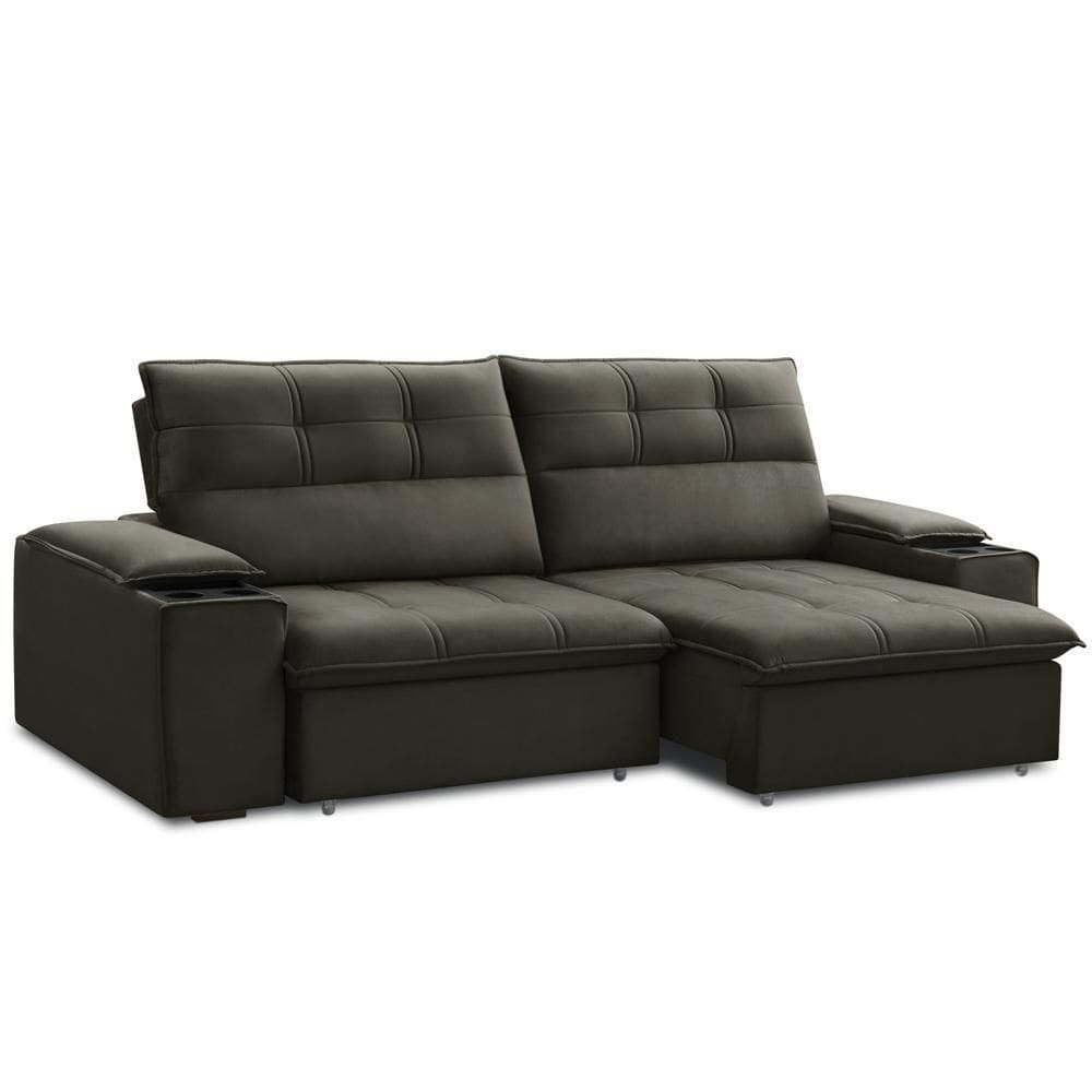 Sofá Retrátil Reclinável Para Sala 3 Lugares 250cm Zayn F04 Veludo Marrom Escuro - Lyam Decor