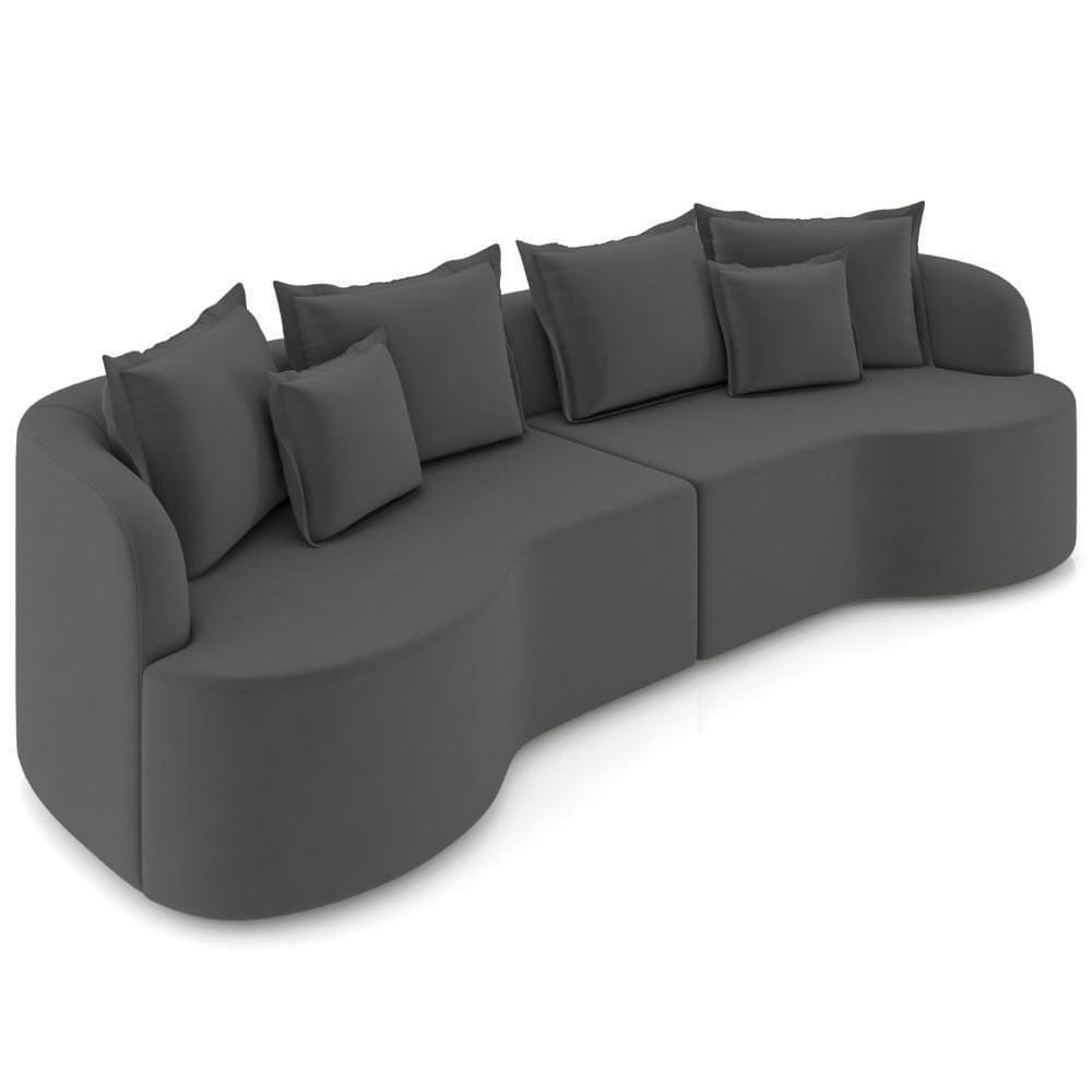 Sofá 3 Lugares Orgânico Sala De Estar Living 210cm Ekos K01 Veludo Cinza - Lyam Decor
