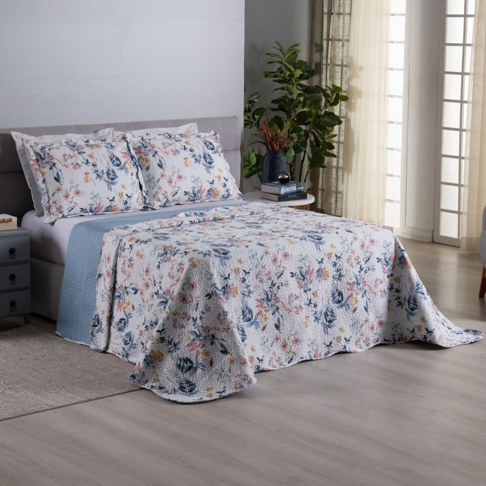 Kit Cobre Leito Colcha Queen Dupla Face Versailles 3 Peças