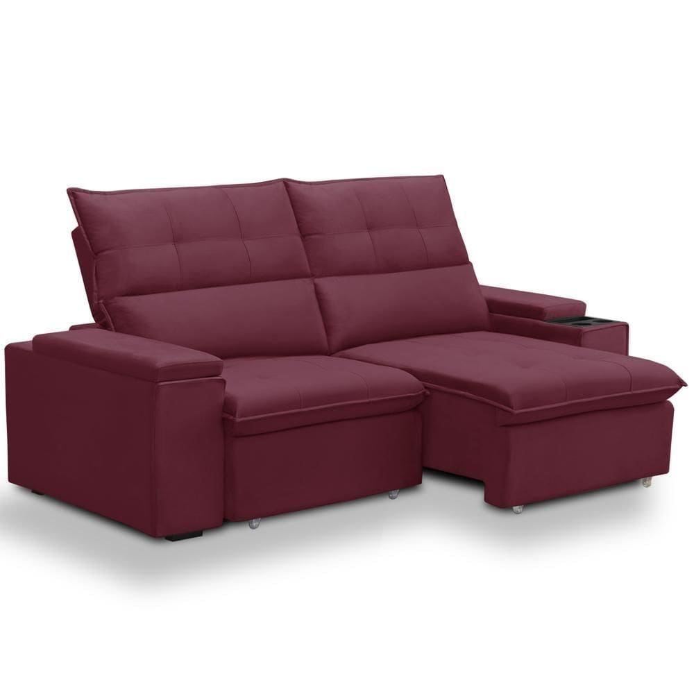 Sofá Retrátil Reclinável Para Sala 3 Lugares 230cm Niels F04 Veludo Vermelho - Lyam Decor