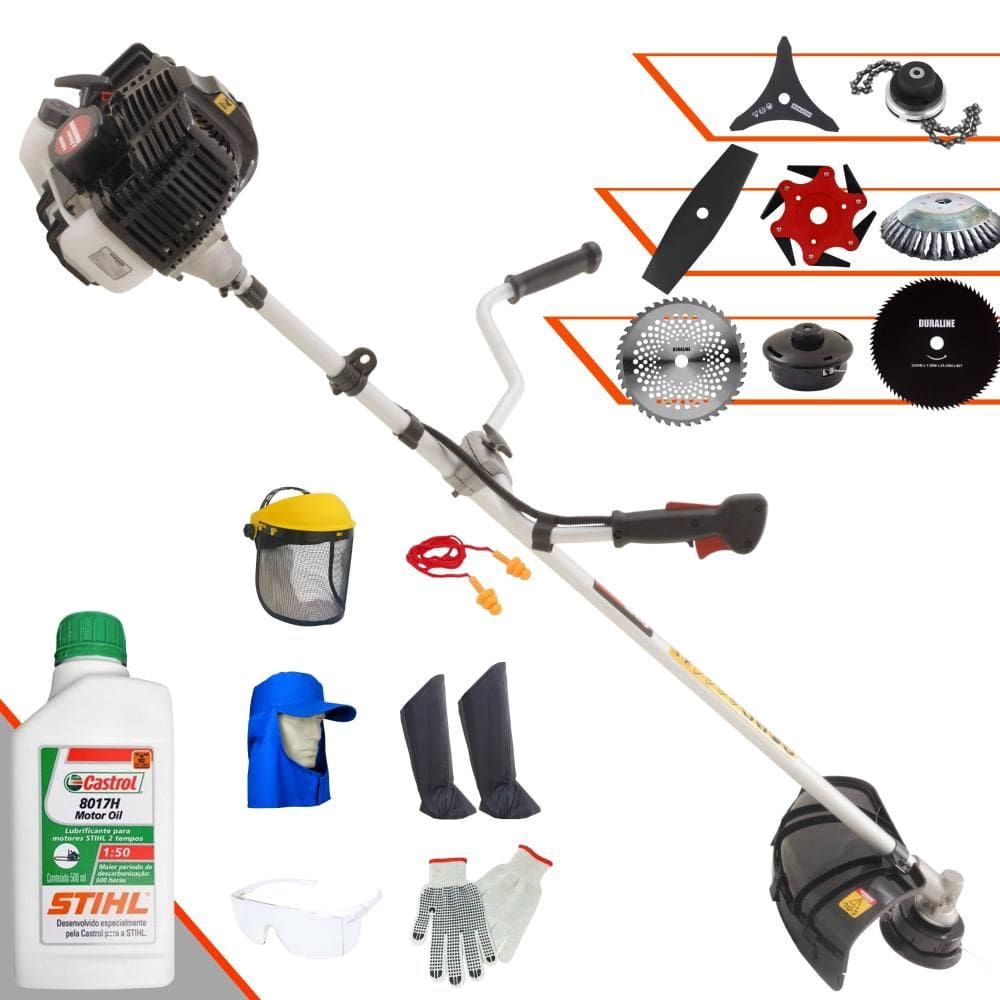 Aparador de Grama Kawashima KW43LE À Gasolina 43cc 1,7HP 10.000rpm Multifunções Completa Com Carretel de Nylon + 7 Opções de Corte + EPI + ÓLEO STIHL