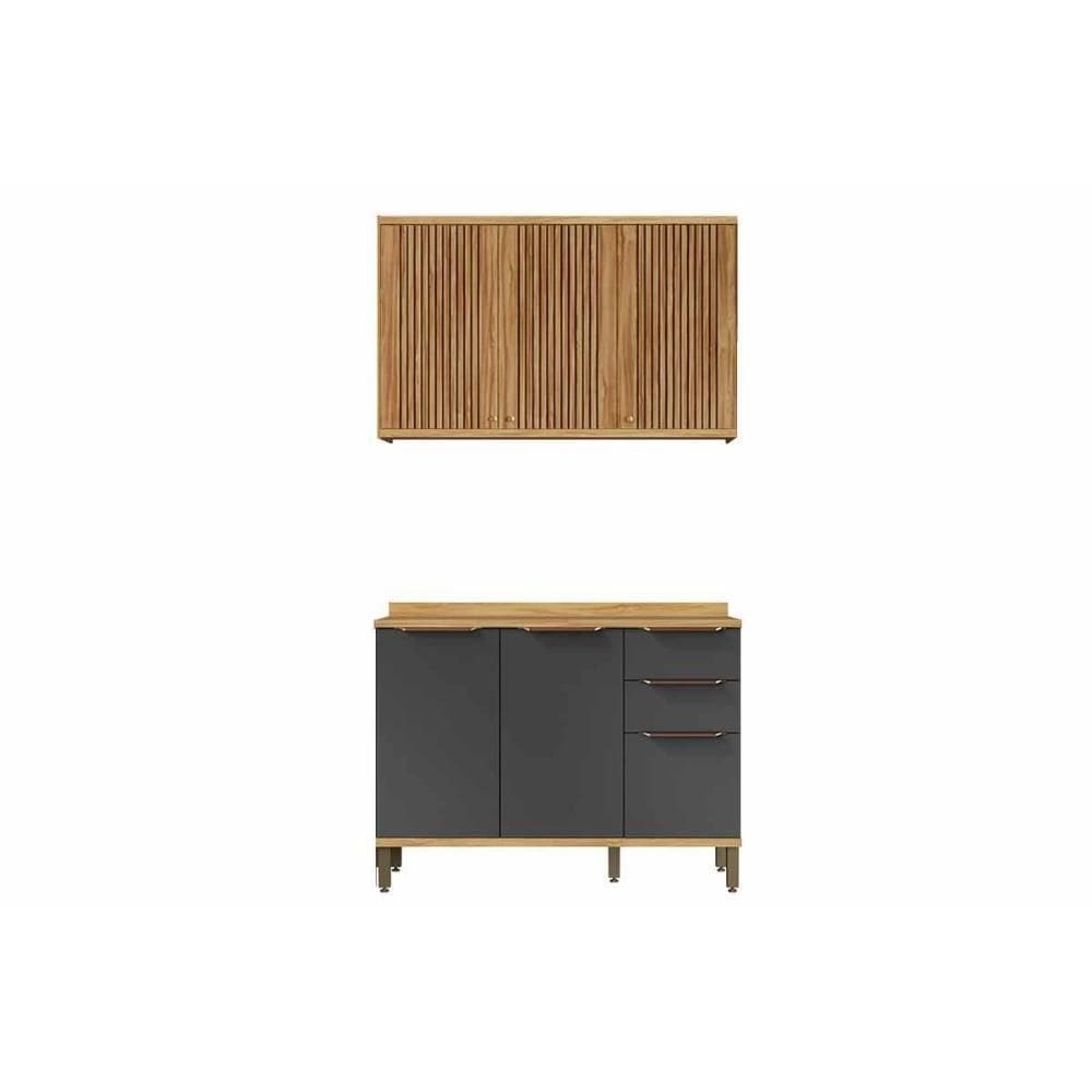 Cozinha Completa Sauvignon 2 Peças (1Aéreo+1Balcão) C2P61 Amendoa/Grafite - Ronipa