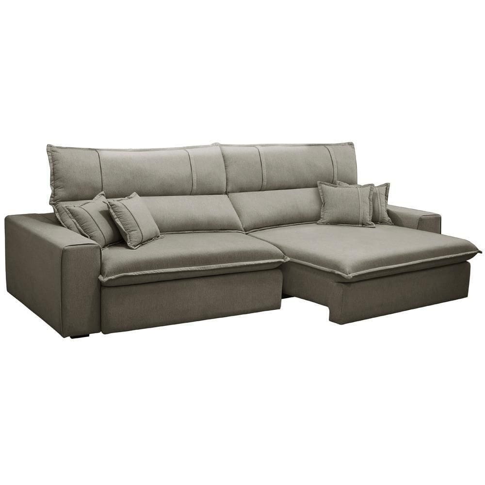 Sofá Retrátil Reclinável Para Sala 4 Lugares 290cm Aisha F04 Veludo Marrom Claro - Lyam Decor