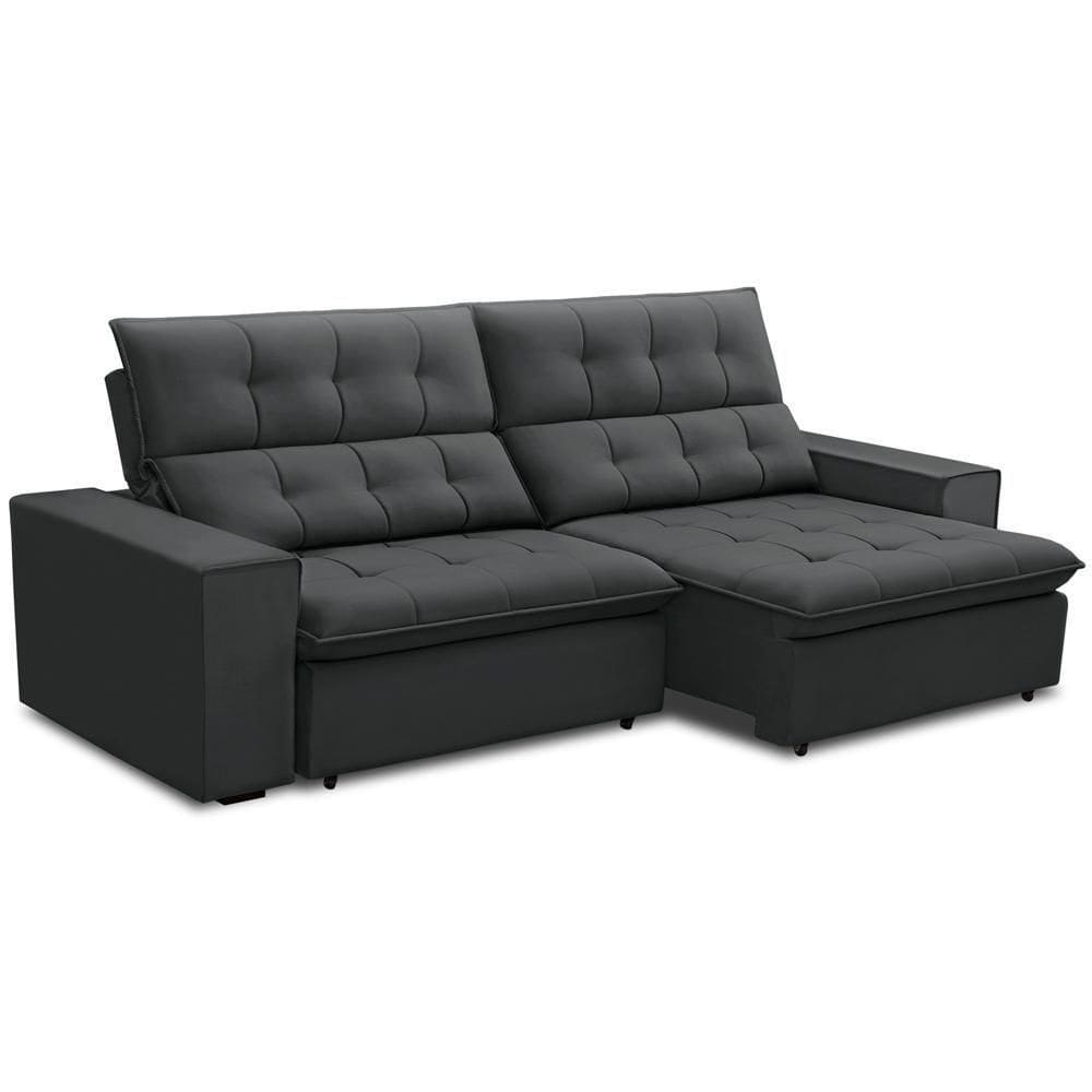 Sofá Retrátil Reclinável Para Sala 3 Lugares 250cm Vincent F04 Veludo Cinza Escuro - Lyam Decor