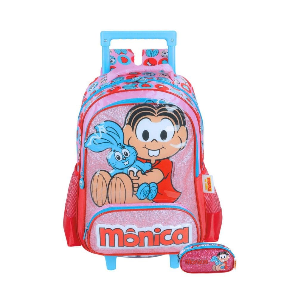 Kit Turma Da Monica Mochila Rodas + Estojo Triplo - Rosa