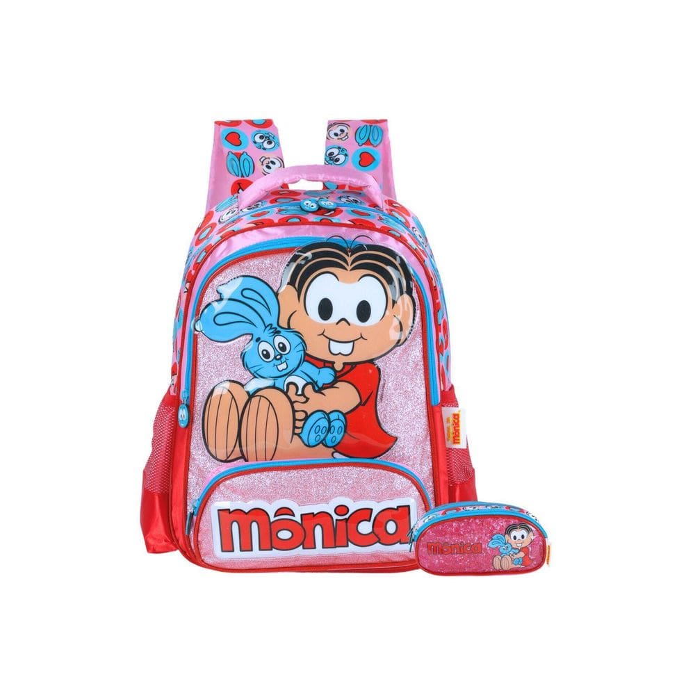 Kit Turma Da Monica Mochila + Estojo Triplo - Rosa