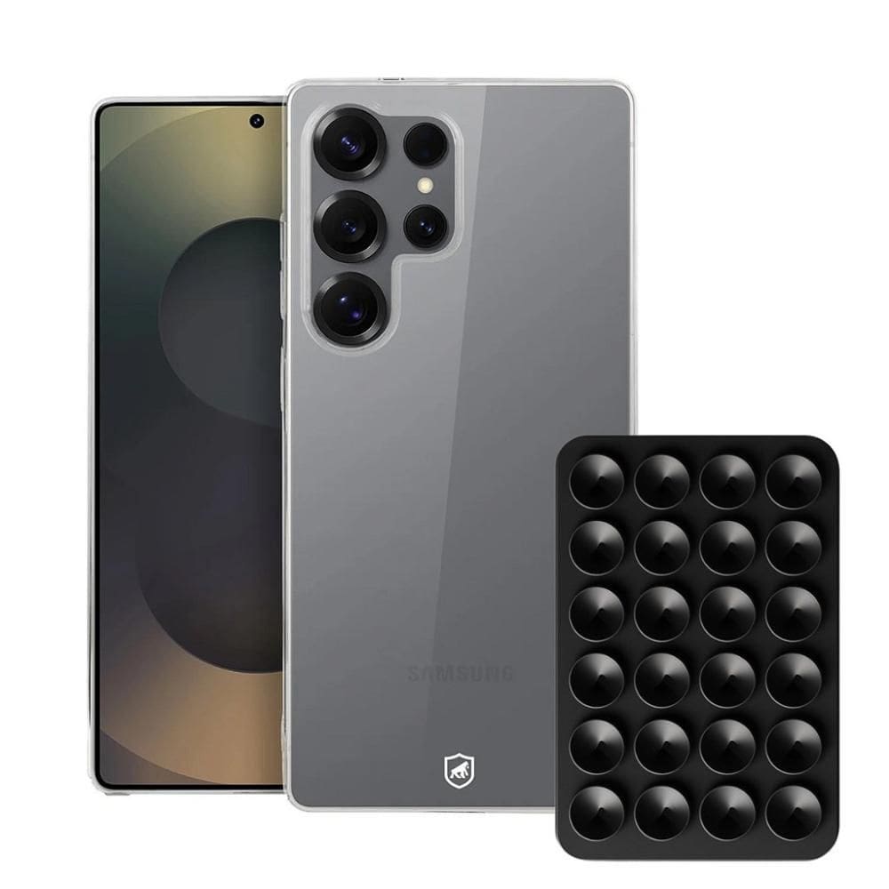 Kit capinha Crystal Slim para Galaxy S25 Ultra Ventosa Preta