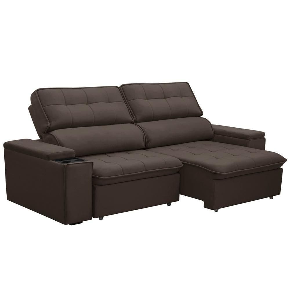 Sofá Retrátil Reclinável Para Sala 3 Lugares 250cm Nour F04 Veludo Marrom Escuro - Lyam Decor
