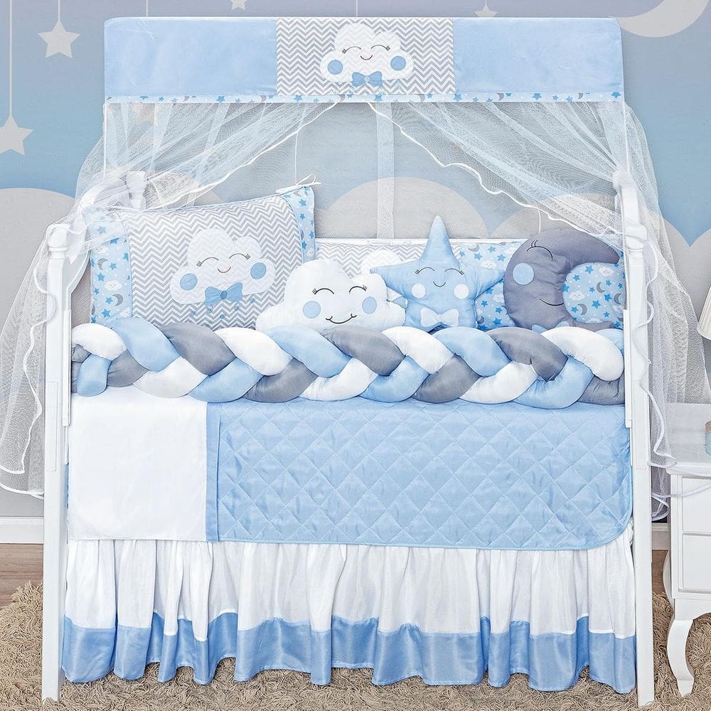 Protetor Berço Trançado Nuvem Estrela Lua 13 peças