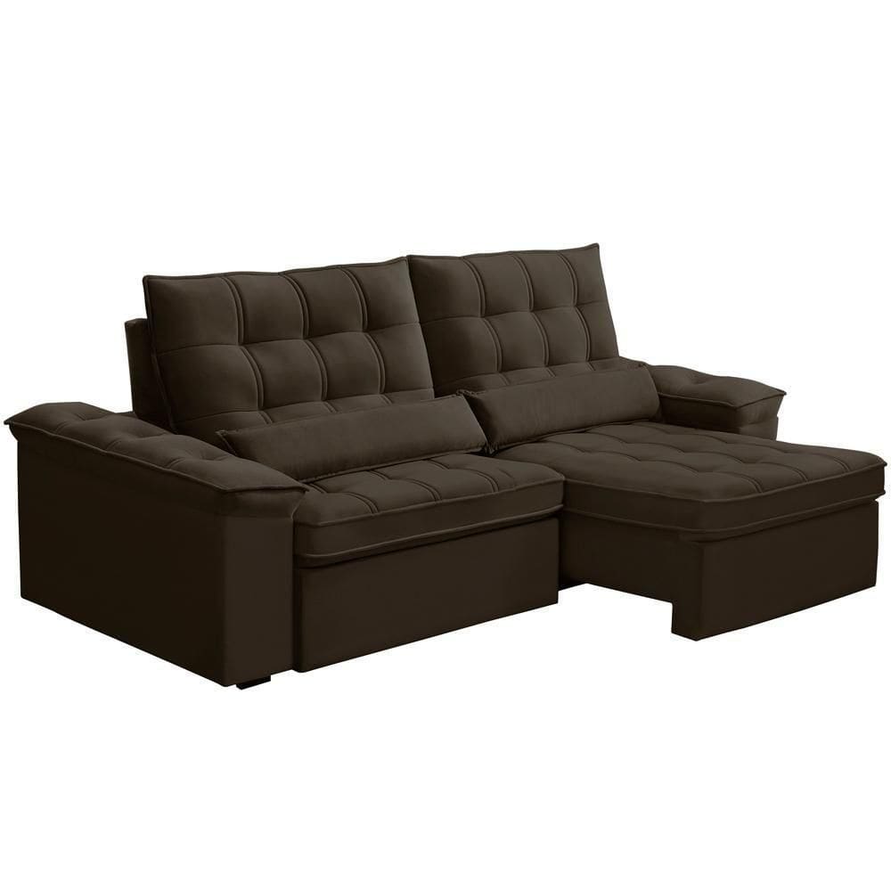 Sofá Retrátil Reclinável Para Sala 3 Lugares 210cm Maresi F04 Veludo Marrom Escuro - Lyam Decor