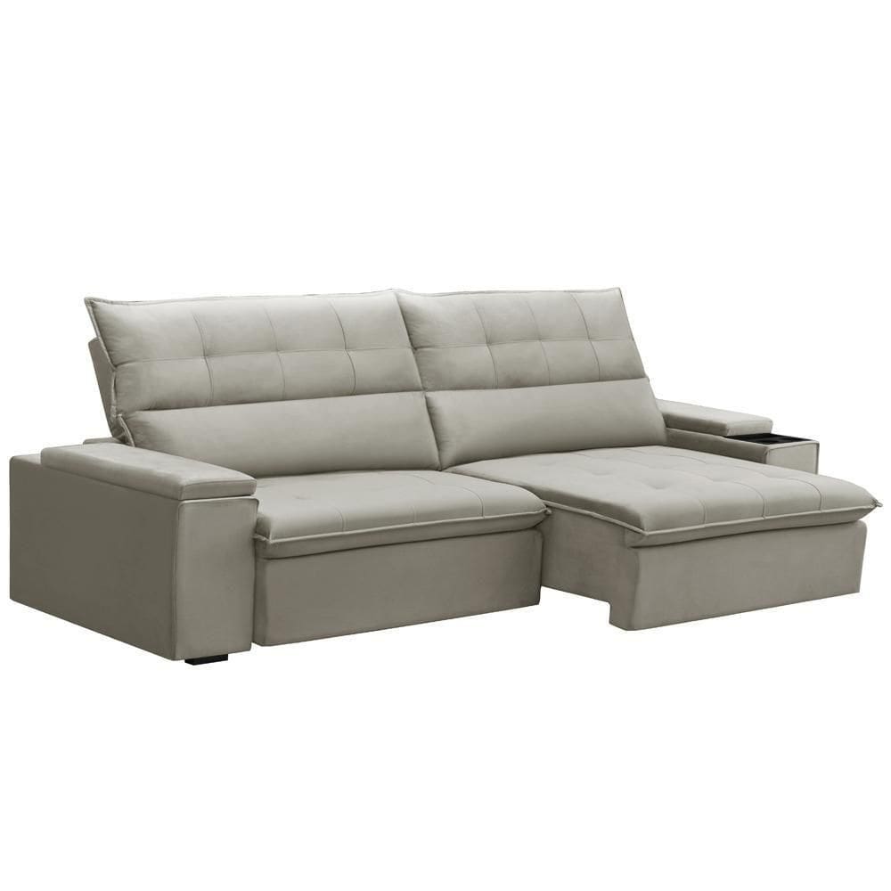 Sofá Retrátil Reclinável Para Sala 3 Lugares 250cm Niels F04 Veludo Bege - Lyam Decor