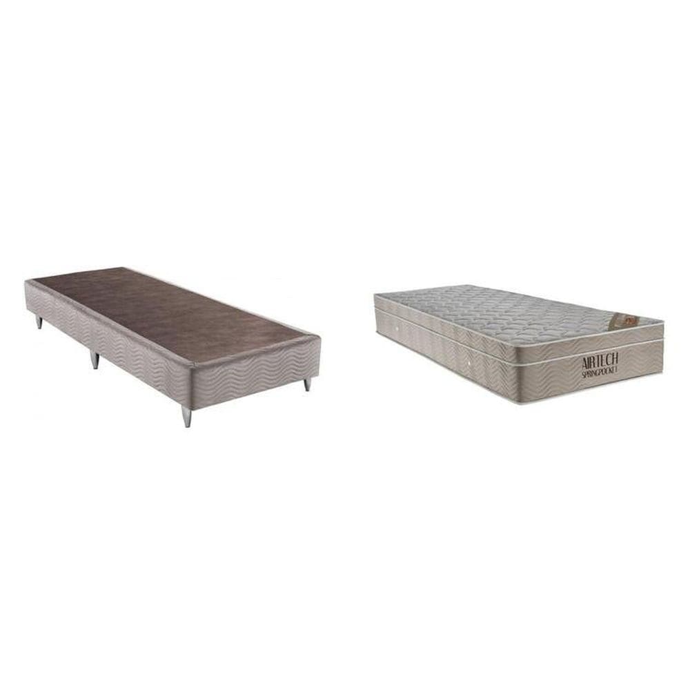 Cama Box e Colchão Airtech Molas Ensacadas 88x188 Bege