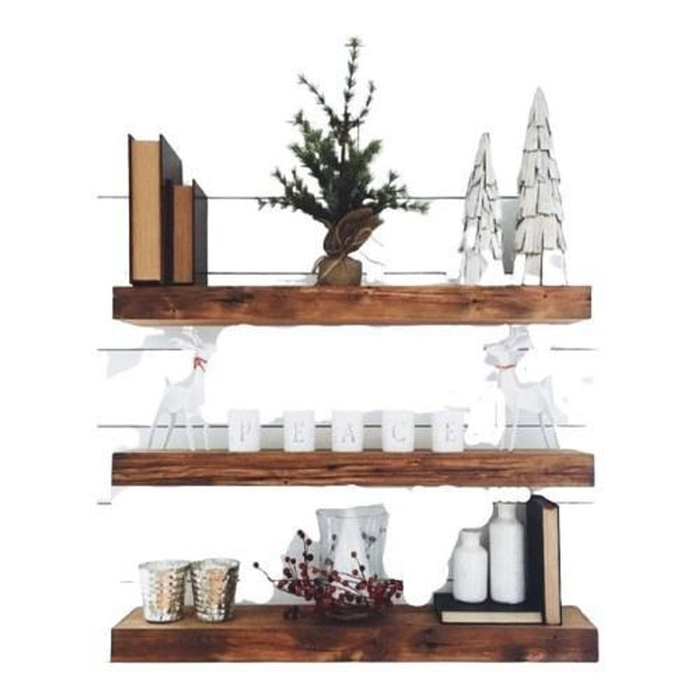 Kit 3 Prateleiras Grossas Suporte Invisível Madeira 45X15