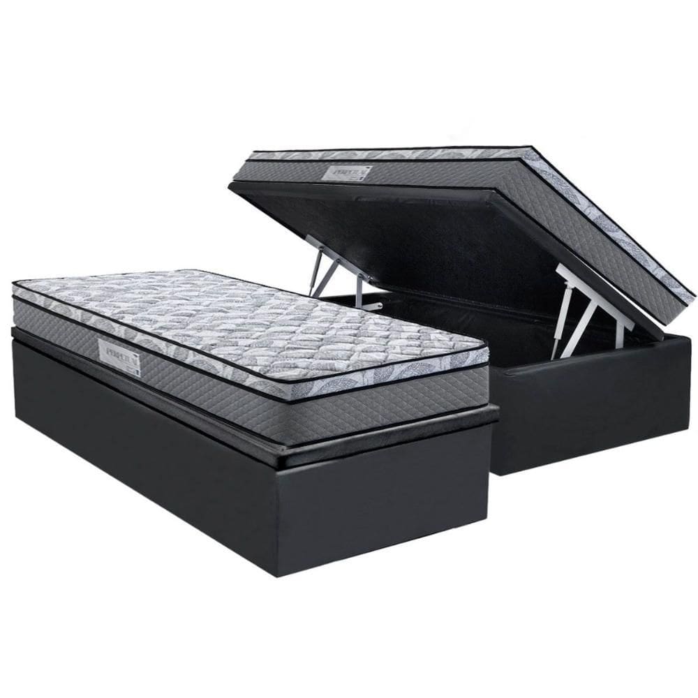 Cama Box Baú Solteiro: Colchão Ortopédico Herval D60 / AG65 Perpetual + Base CRC Suede Gray (88x188)