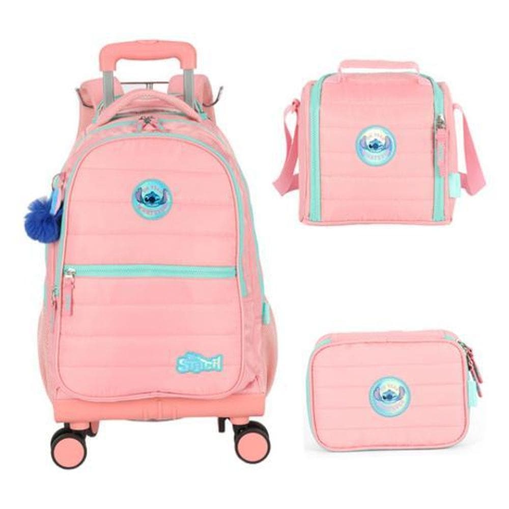 Kit Mochila Carrinho 360 Haste Dupla Porta Notebook Stitch