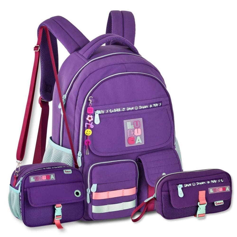 Kit Escolar Mochila C Lancheira E Estojo Luluca Lilás Modern