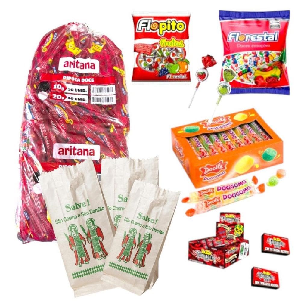 Kit 50 Saquinhos Papel + Doces Cosme E Damião Crianças