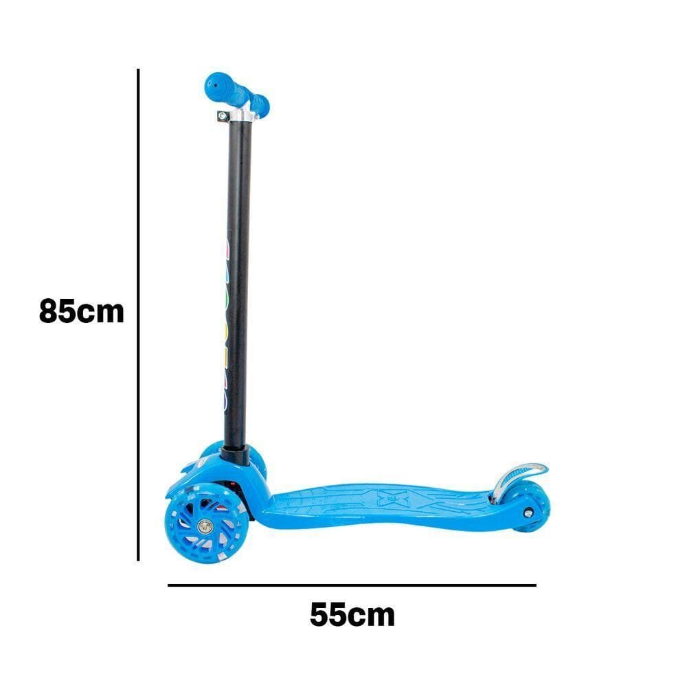 Patinete Regulável Infantil 4 Rodinhas Com Led Para Crianças Até 60kg Azul