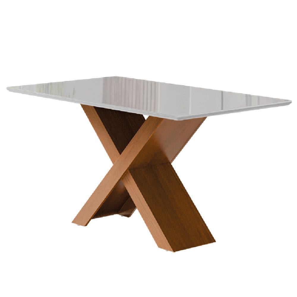 Mesa Sala de Jantar Tampo com Vidro 1,60m Grécia Madeirado/Off White Dobuê