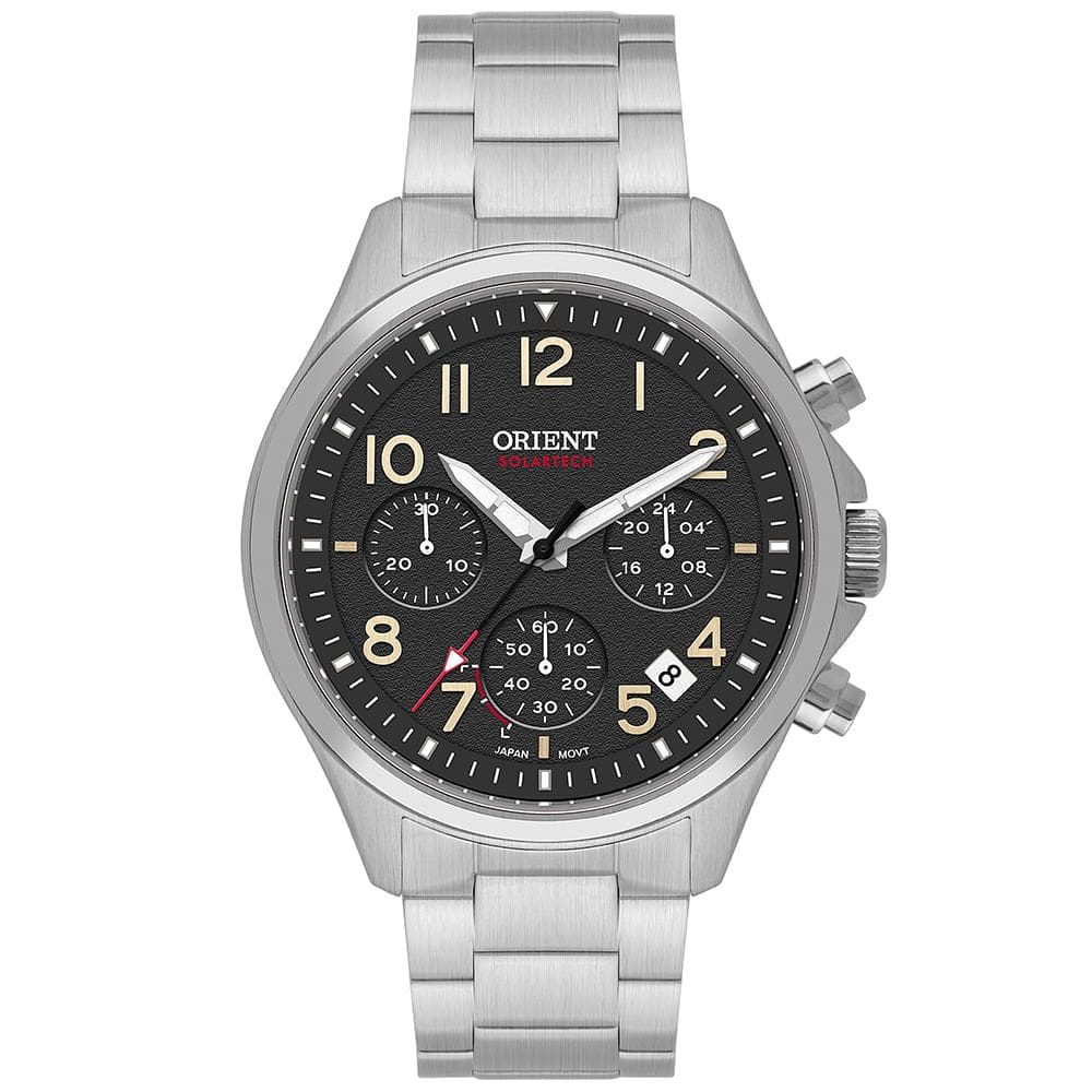 Relógio ORIENT masculino solar prata preto MBSSC290 P2SX