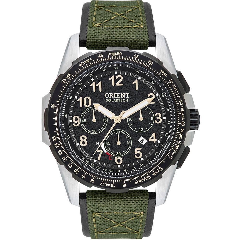 Relógio ORIENT masculino solar couro verde MBSNC007 P2EX