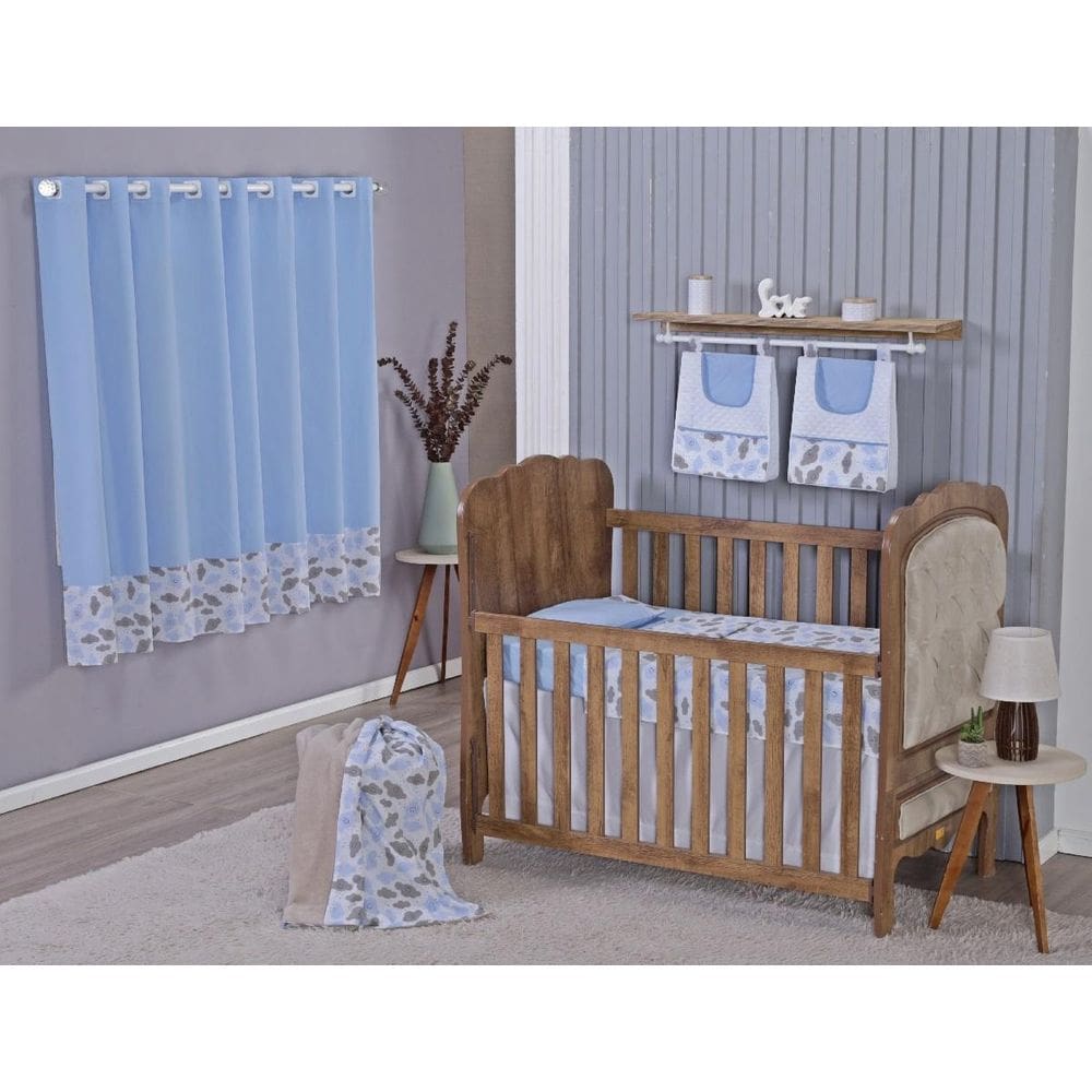 Enxoval Bebe Kit Berço Americano Cortina Algodão Menino