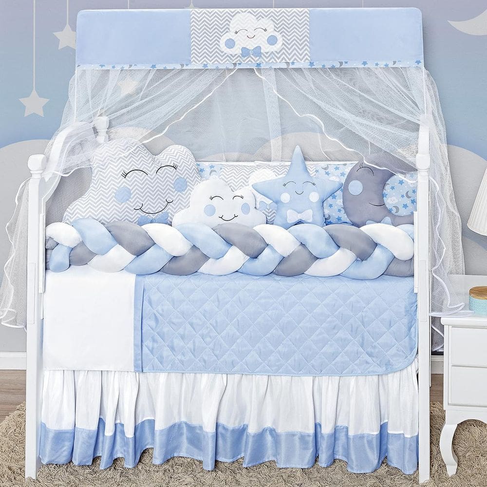 Kit Berço Nuvem Azul 12 Peças | Enxoval Completo Infantil