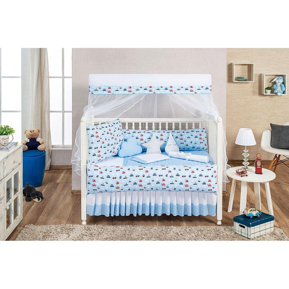 Kit Berço Menino Azul 13 Peças | 100% Algodão | Mosqueteiro