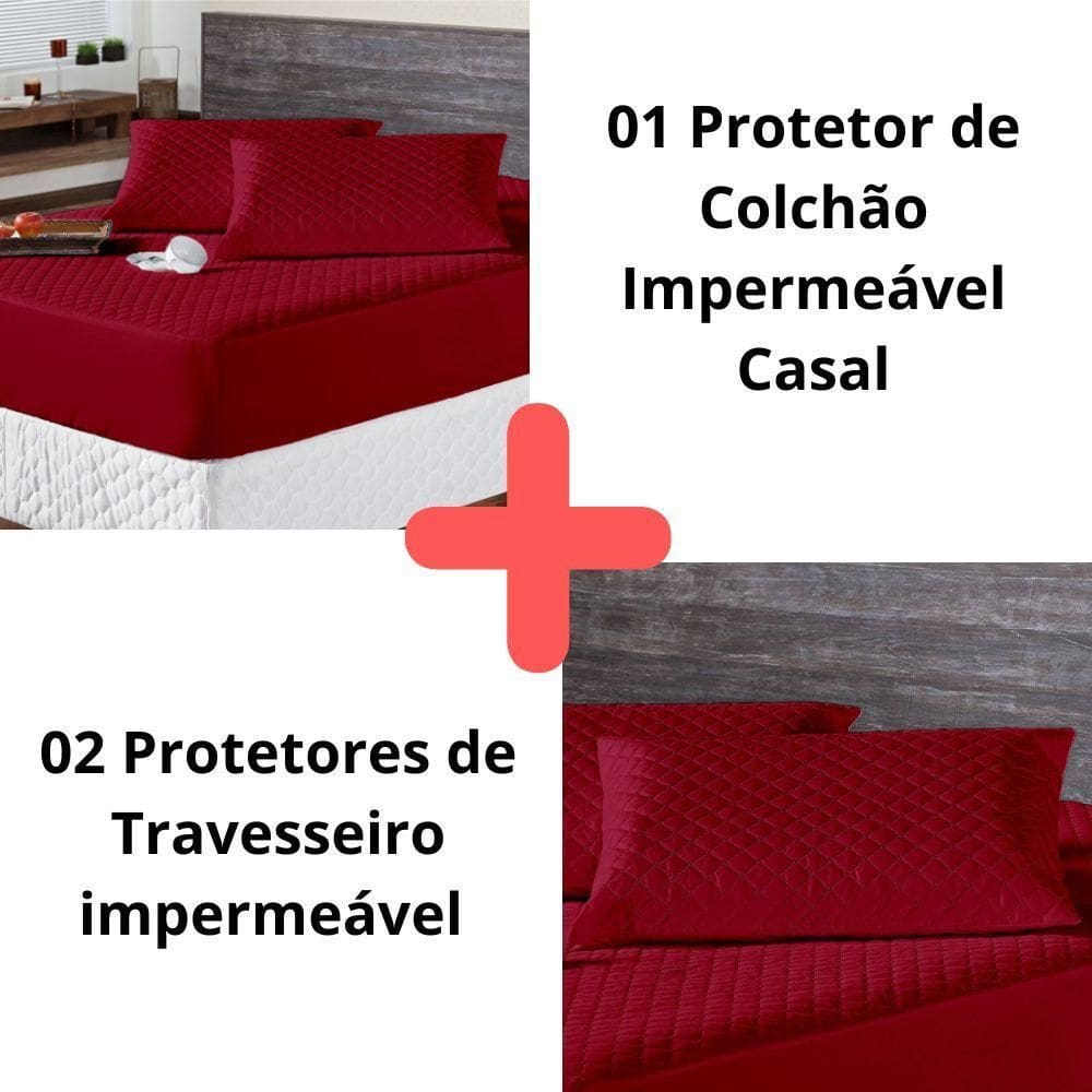 Kit Protetor Colchão Impermeável Casal +2 Capas Travesseiro