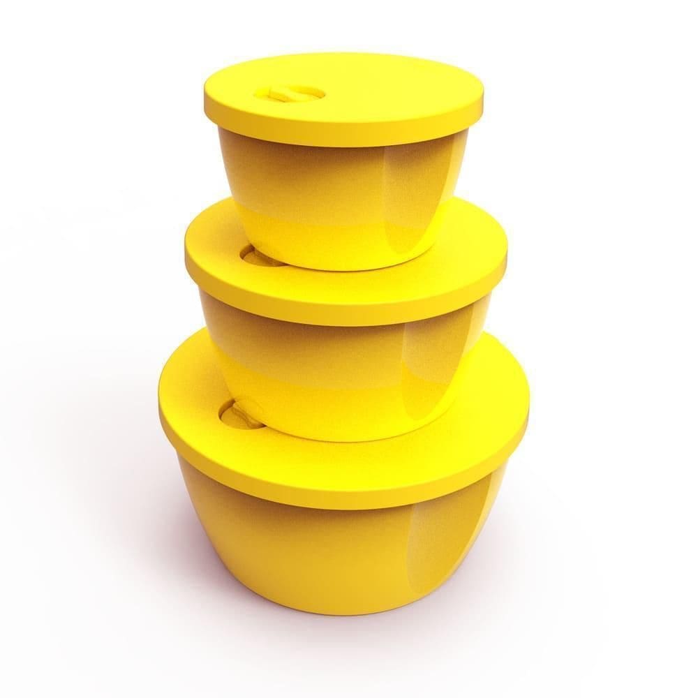 Kit 3 Peças Potes Redondos Decora Amarelo