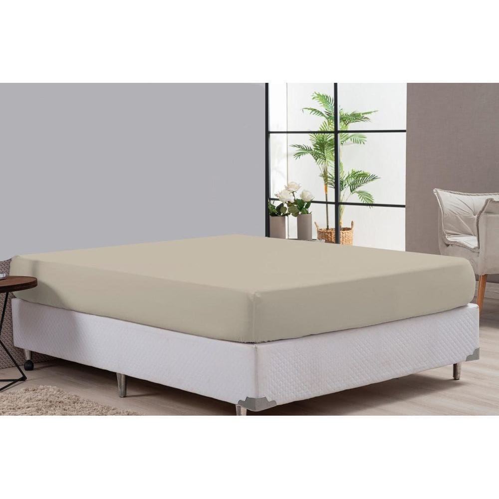 Lençol De Cama Casal King Bege Percal 180 Fios Algodão