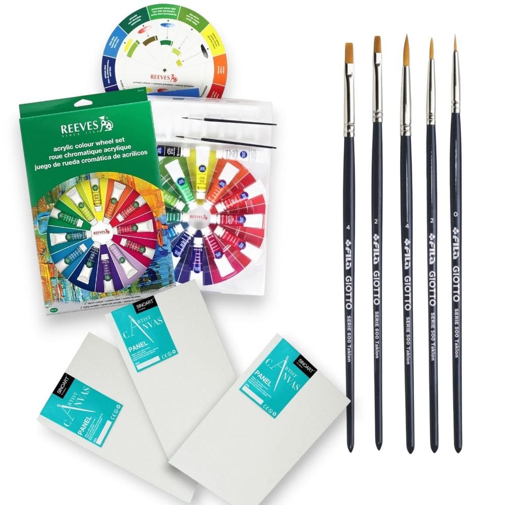 Kit Pintura Reeves Artística Tinta Acrílica Pincel Telas god