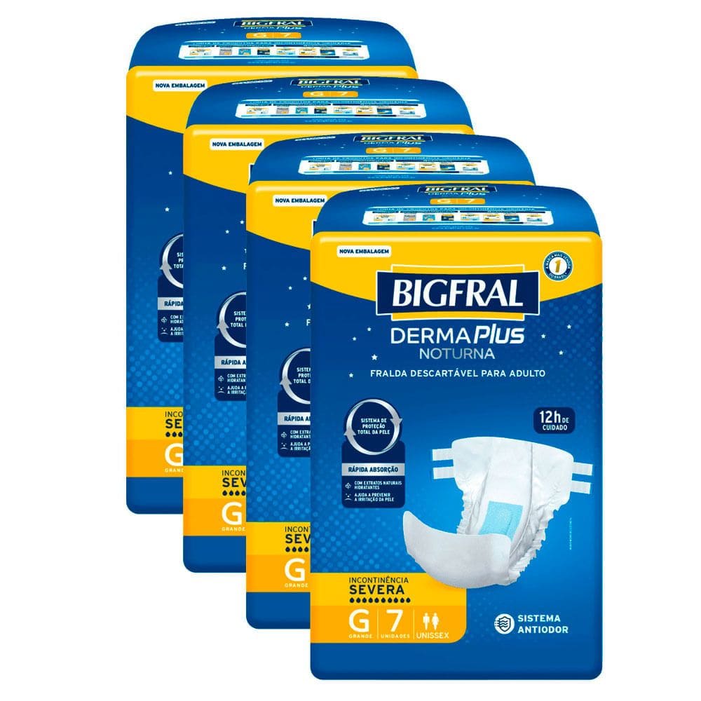 Kit 4 Fralda Geriátrica Bigfral Noturna Tamanho G com 7 Unidades cada
