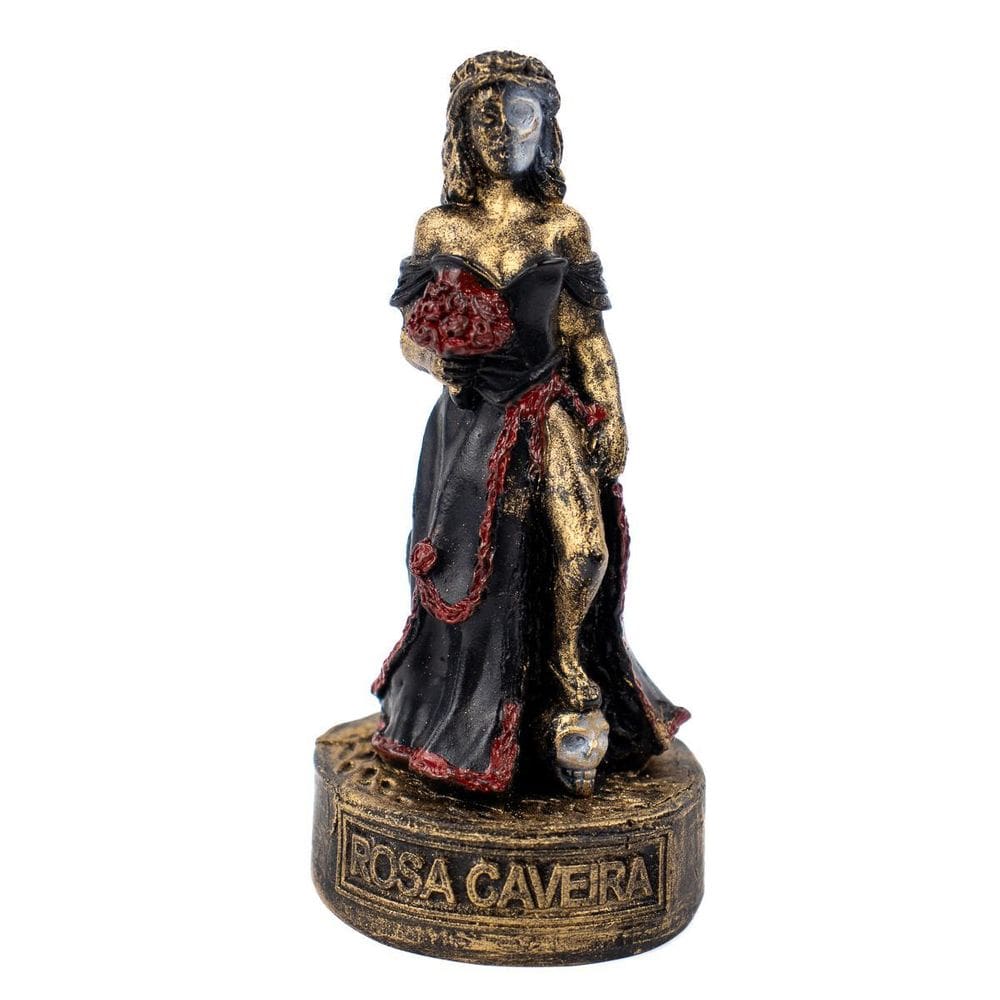 Escultura Rosa Caveira Preta E Vermelha Vintage Resina 10 Cm